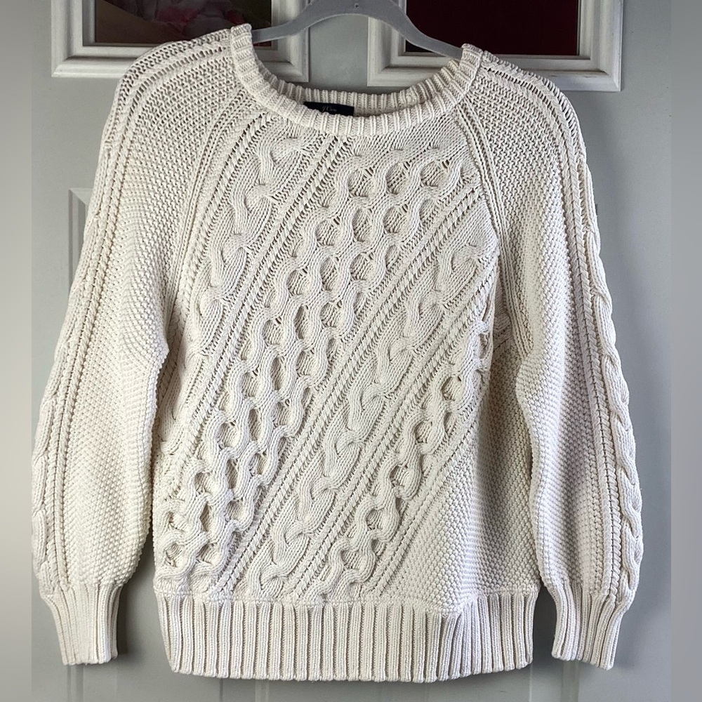 J. Crew Cream Cable Knit Sweater fisherman Cotton crew neck